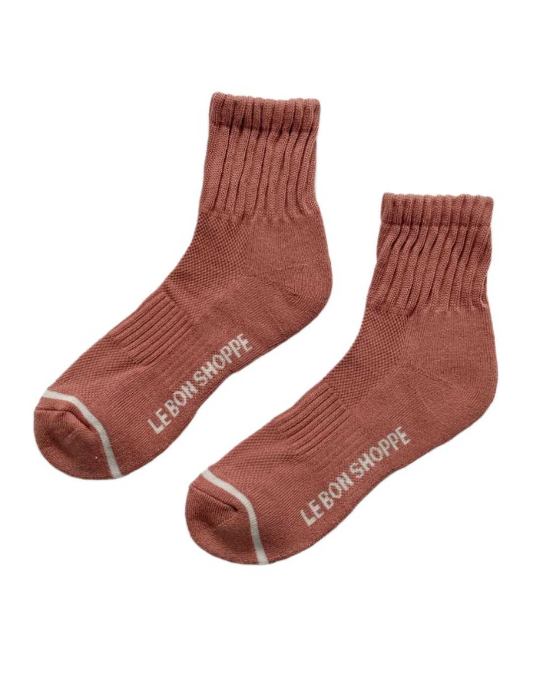 Pair of brown socks with 'LEBON SHOPPE' branding