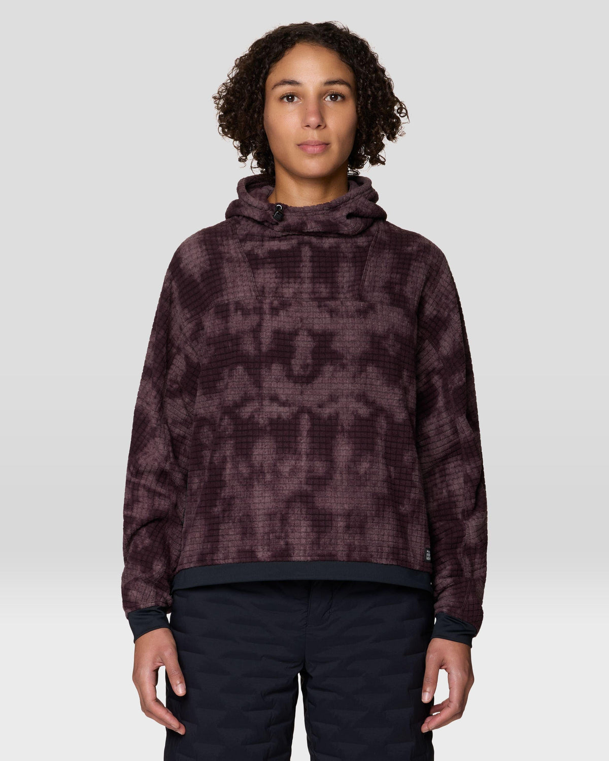 Mountain Hardwear Summit Grid Big Grid Hoody in Deep Mulberry Shadowdye Print, front model view