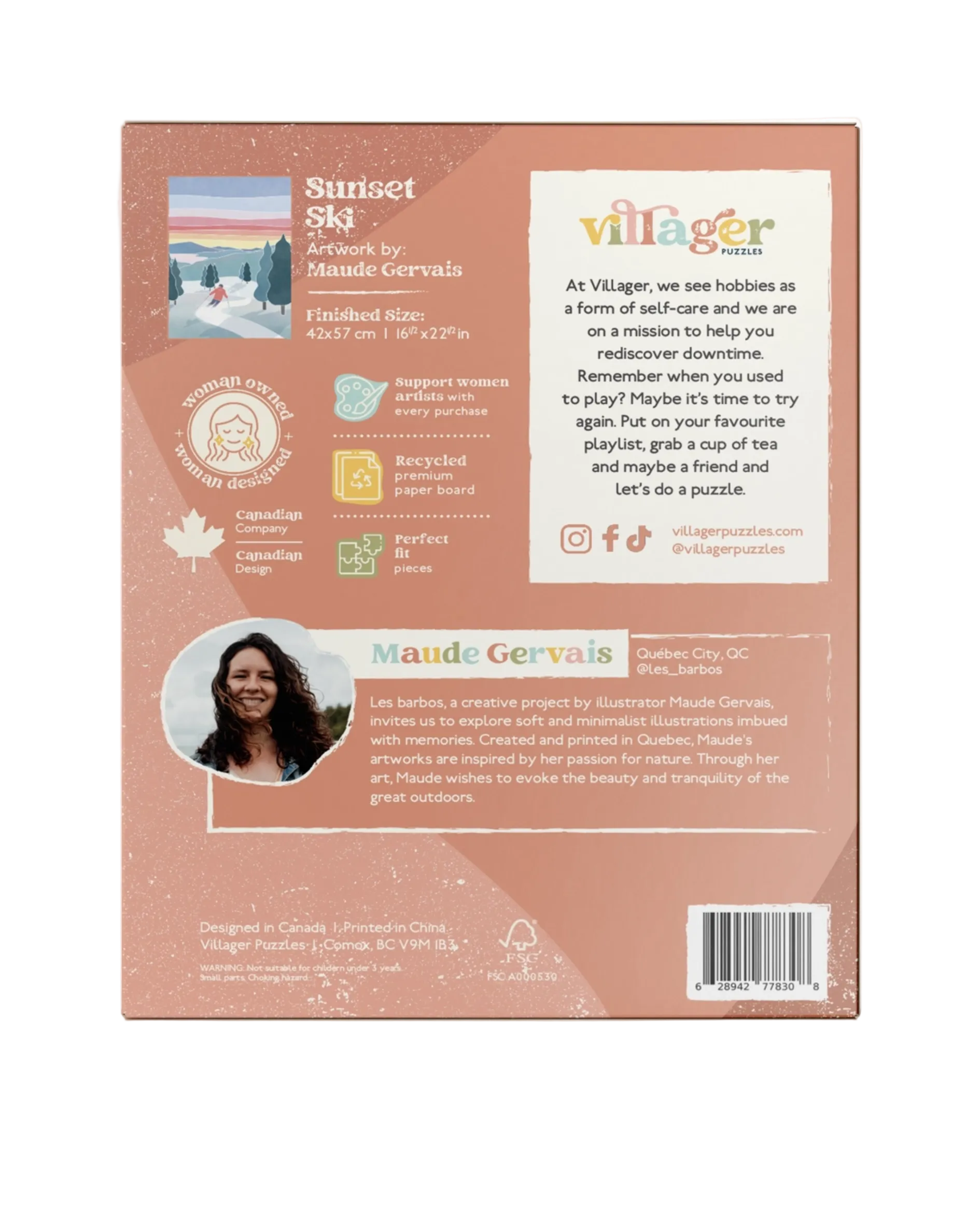 Villager Sunset Ski 500 Piece Puzzle Back side