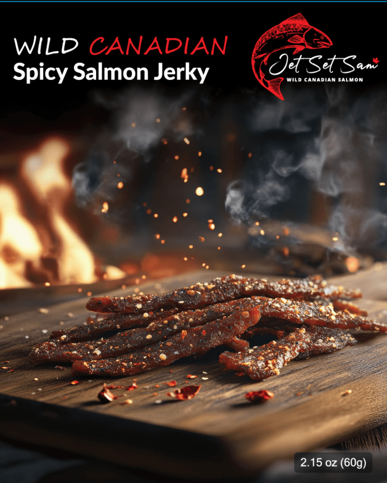 Wild Canadian Smoked Salmon Jerky Spicy Flavor Shelf Stable