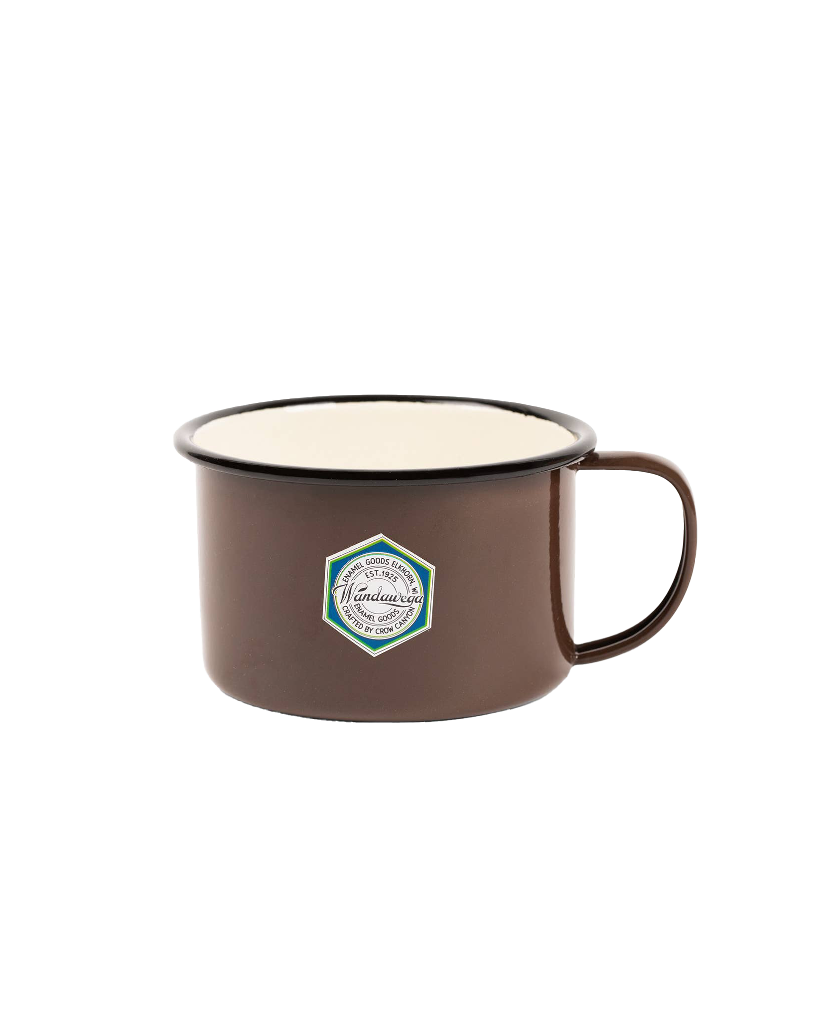 Enamelware Soup Mug: Brown and Cream with Black Rim