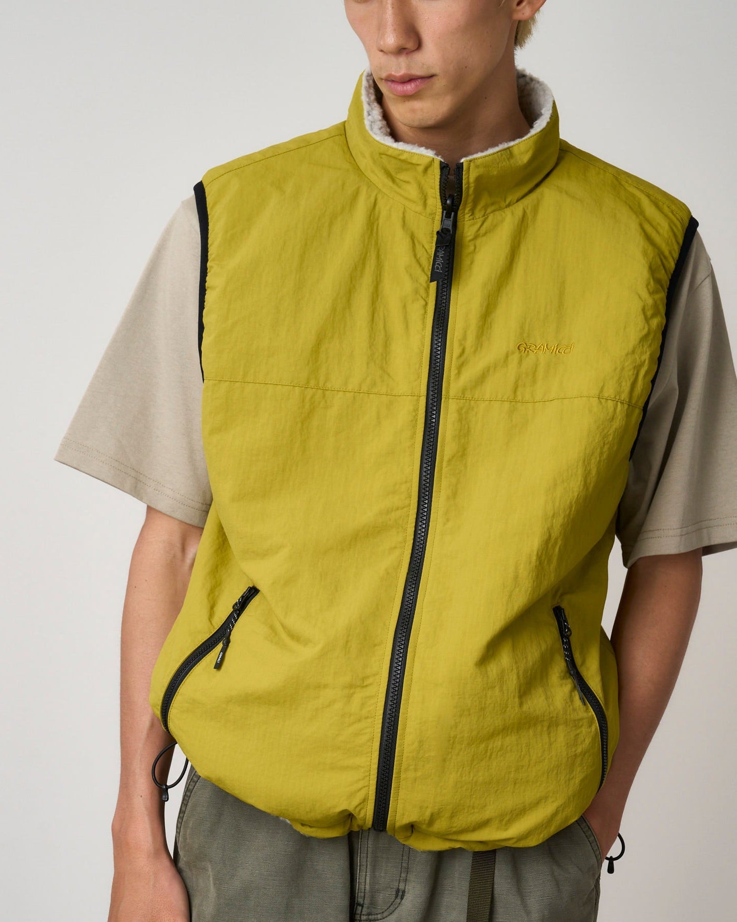 Reversible Sherpa Vest Natural/Chartruese