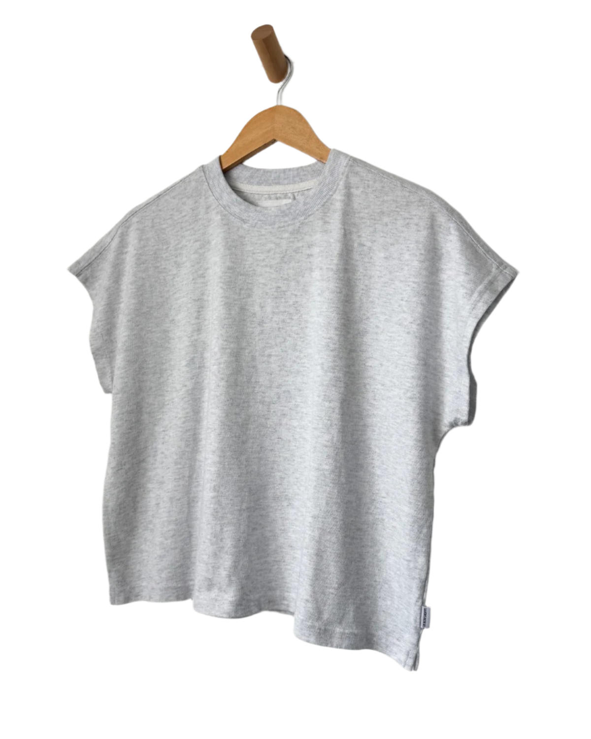 Gray t-shirt on a wooden hanger
