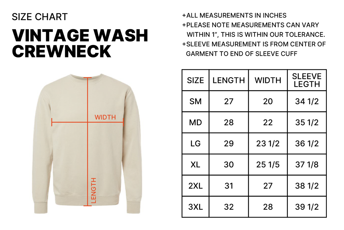 Size chart for Loon Lake Vintage Fleece - Faded Green