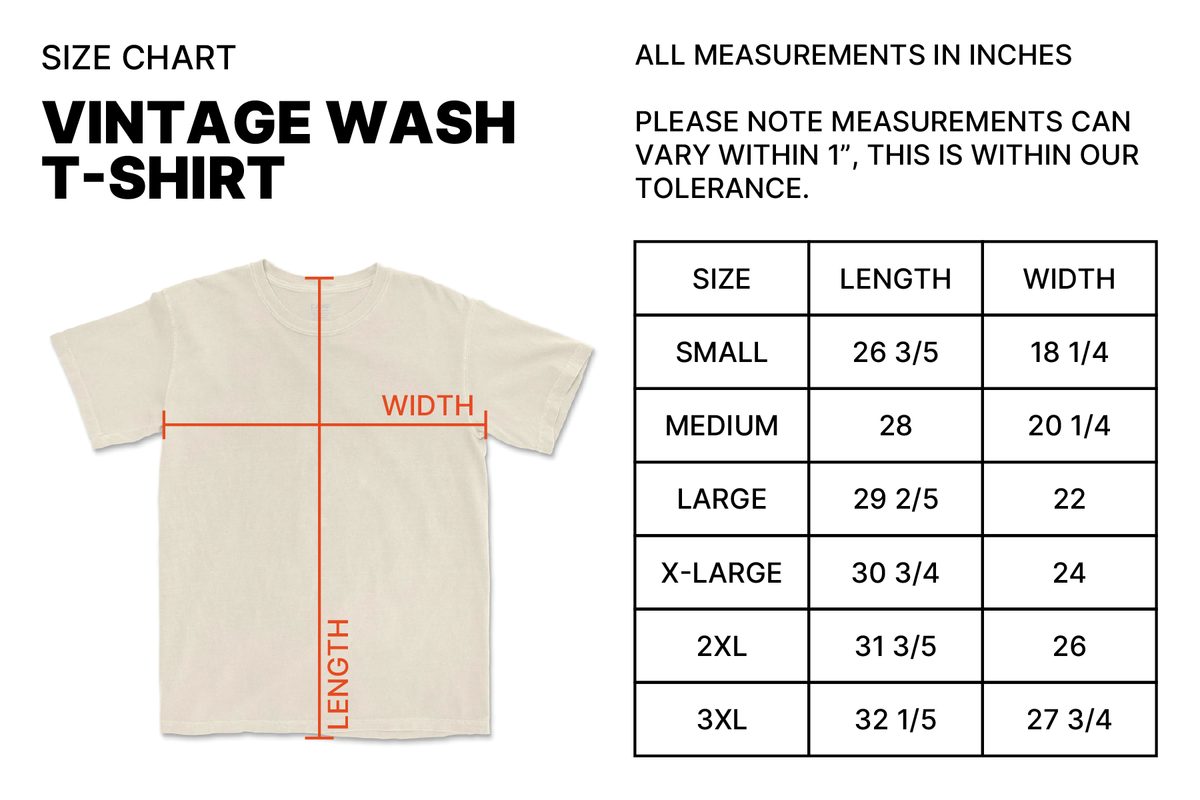Size chart for Stampede Social Club Vintage Tee - Off White