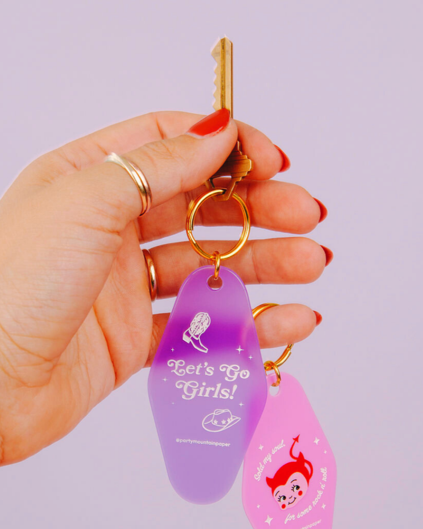 Let's Go Girls Motel Tag Keychain