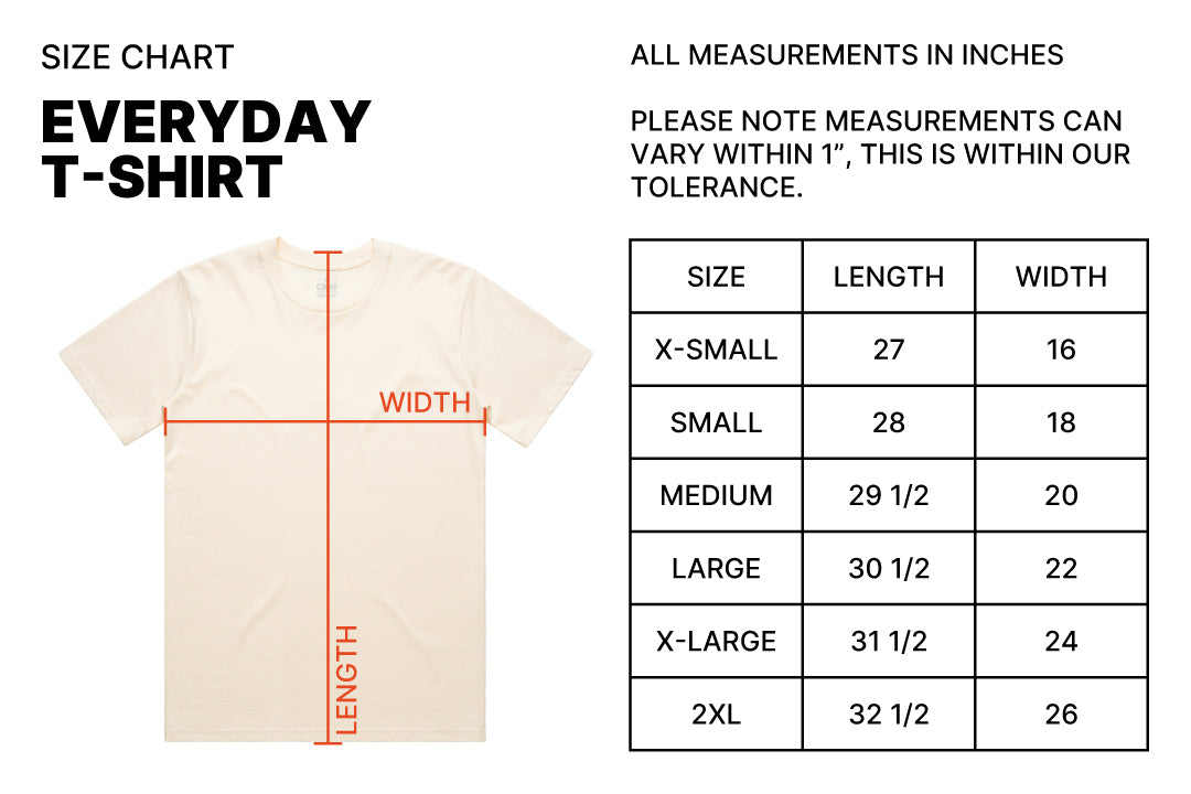 Size chart for Peak Logo T-Shirt - Heather Navy