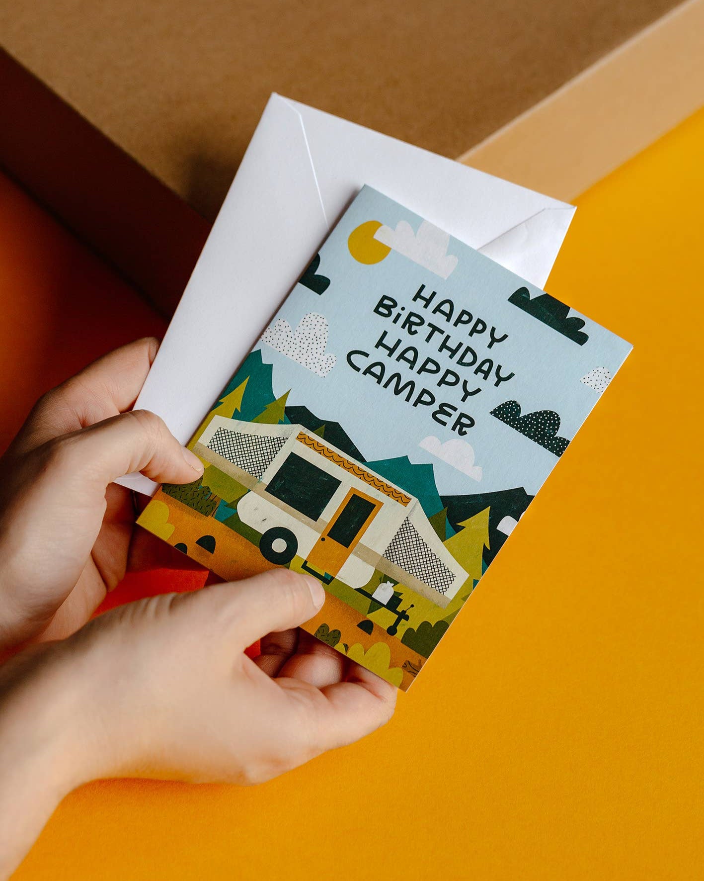 Happy Camper Mountain Camping Birthday Card