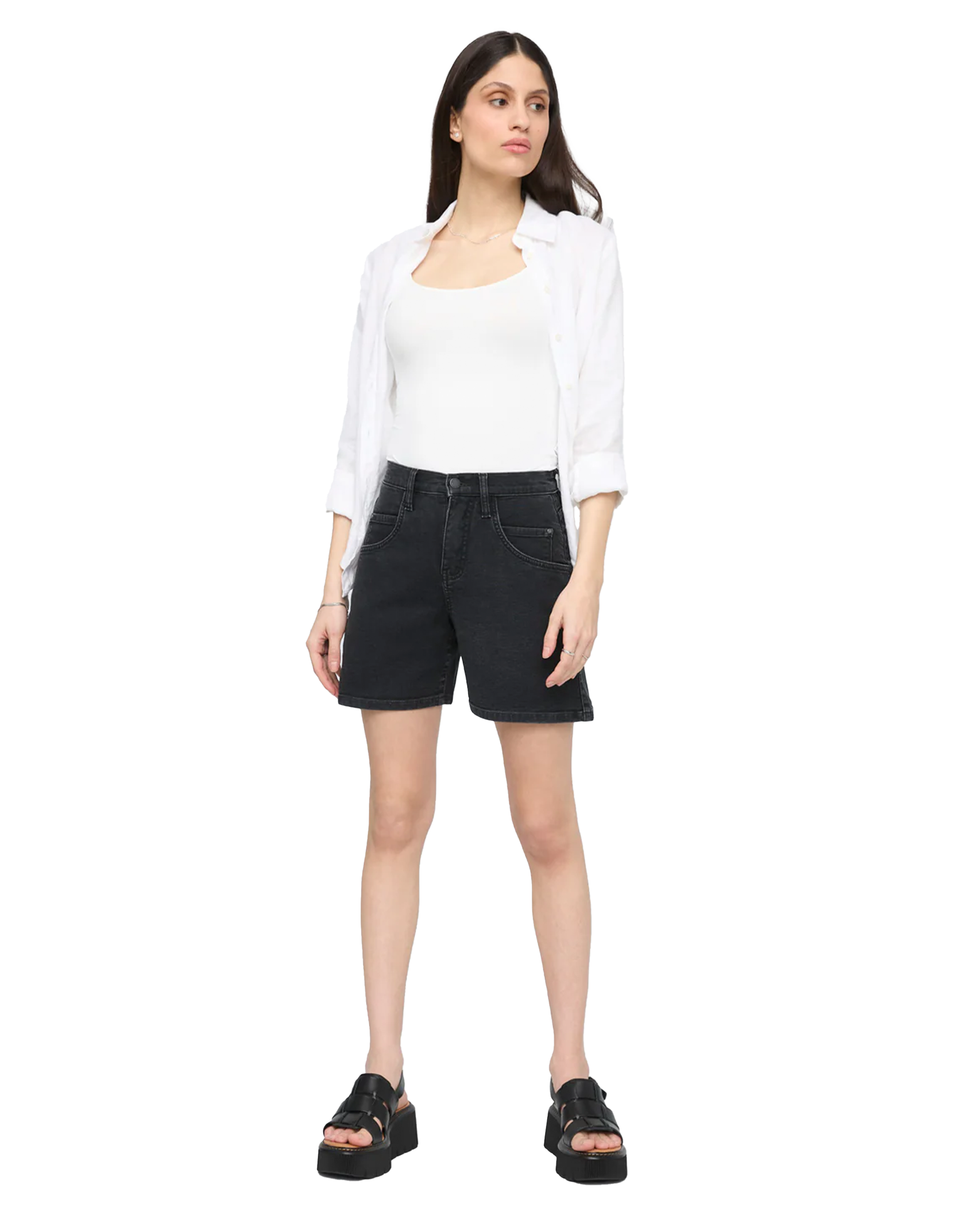 Stretch Canvas High Rise Relaxed Short - Black