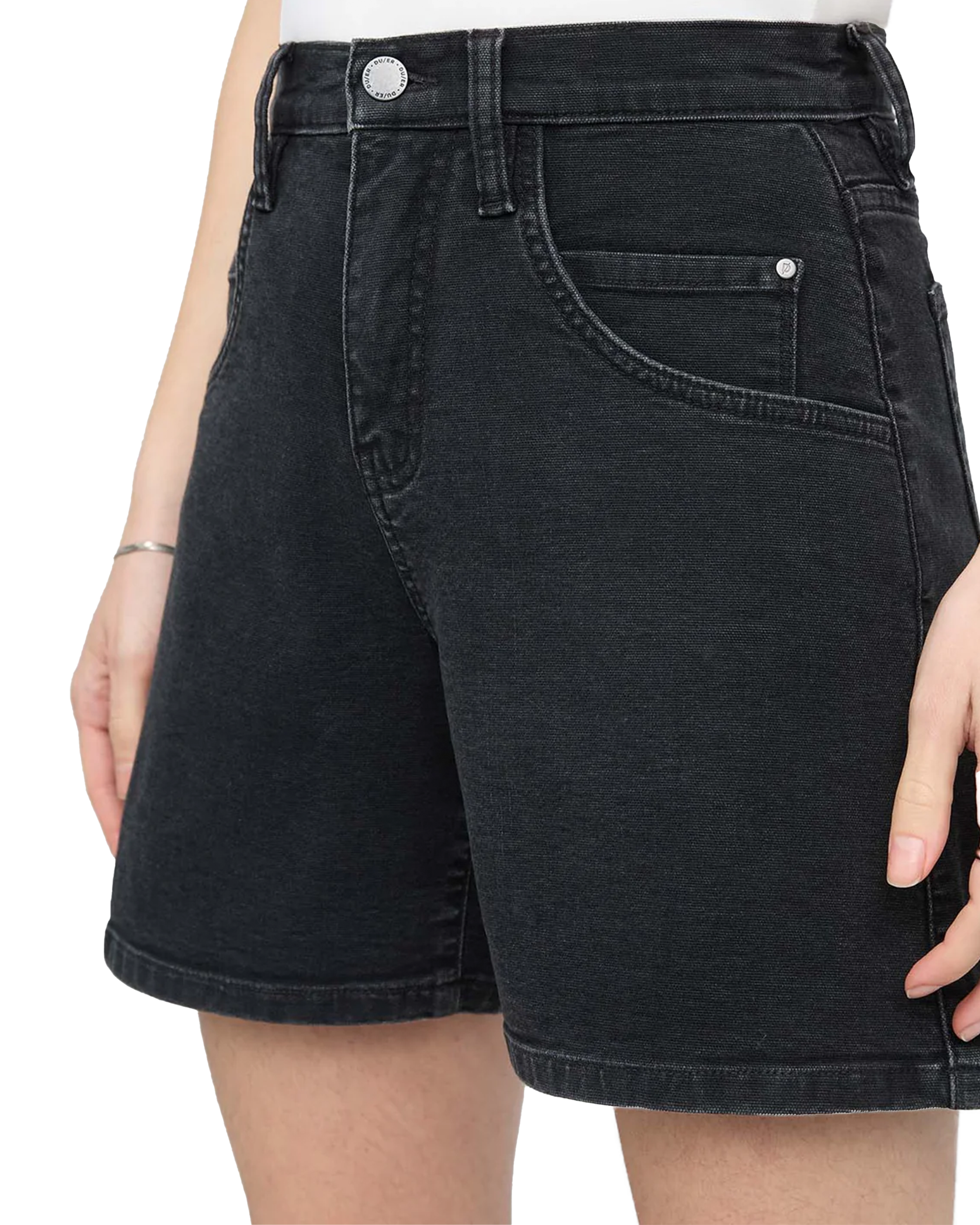 Stretch Canvas High Rise Relaxed Short - Black