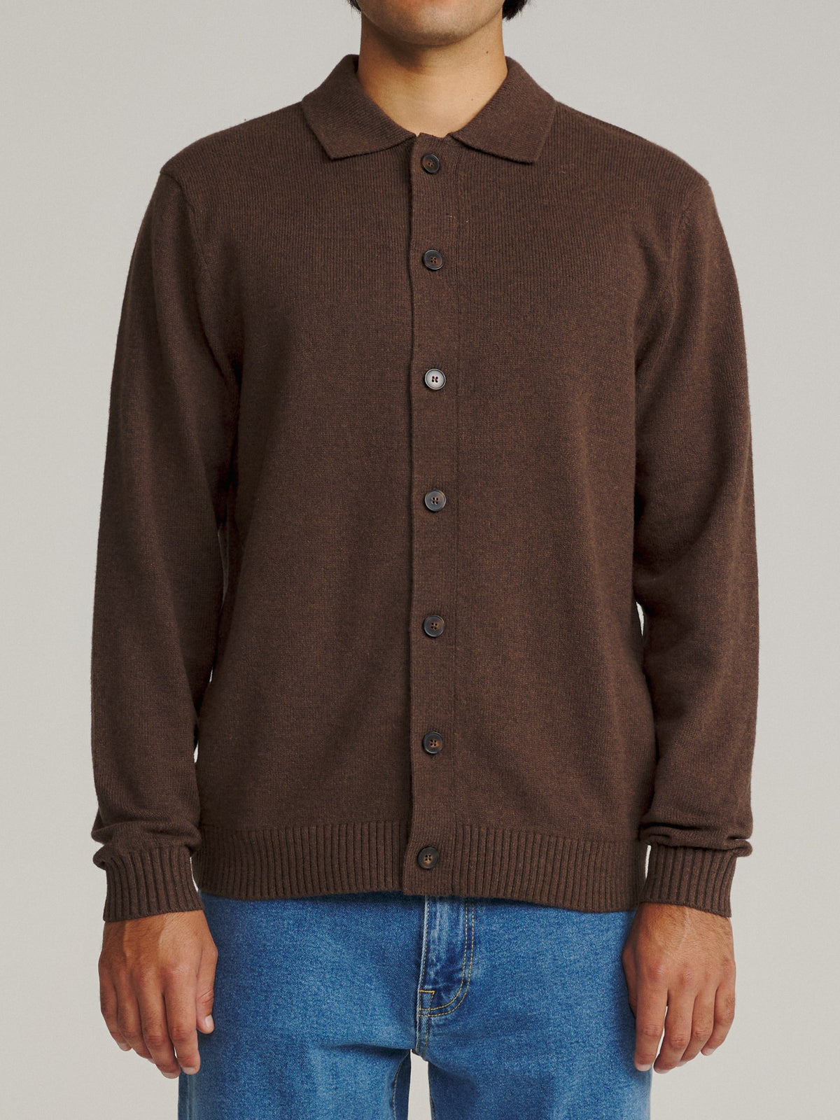 Katin Conor Sweater in Heather Brown, on model, front