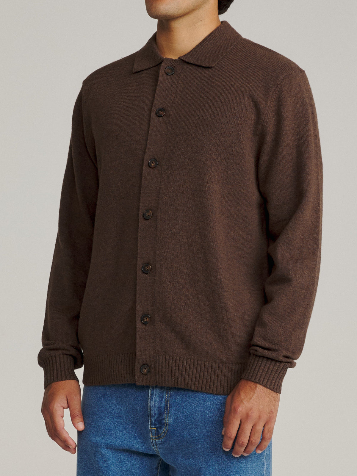 Katin Conor Sweater in Heather Brown, on model, side