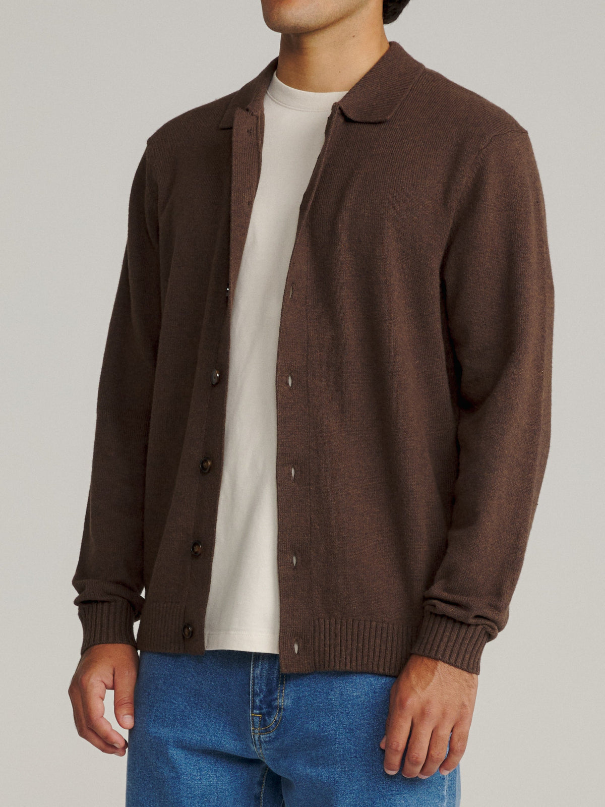 Katin Conor Sweater in Heather Brown, on model, side, alternate