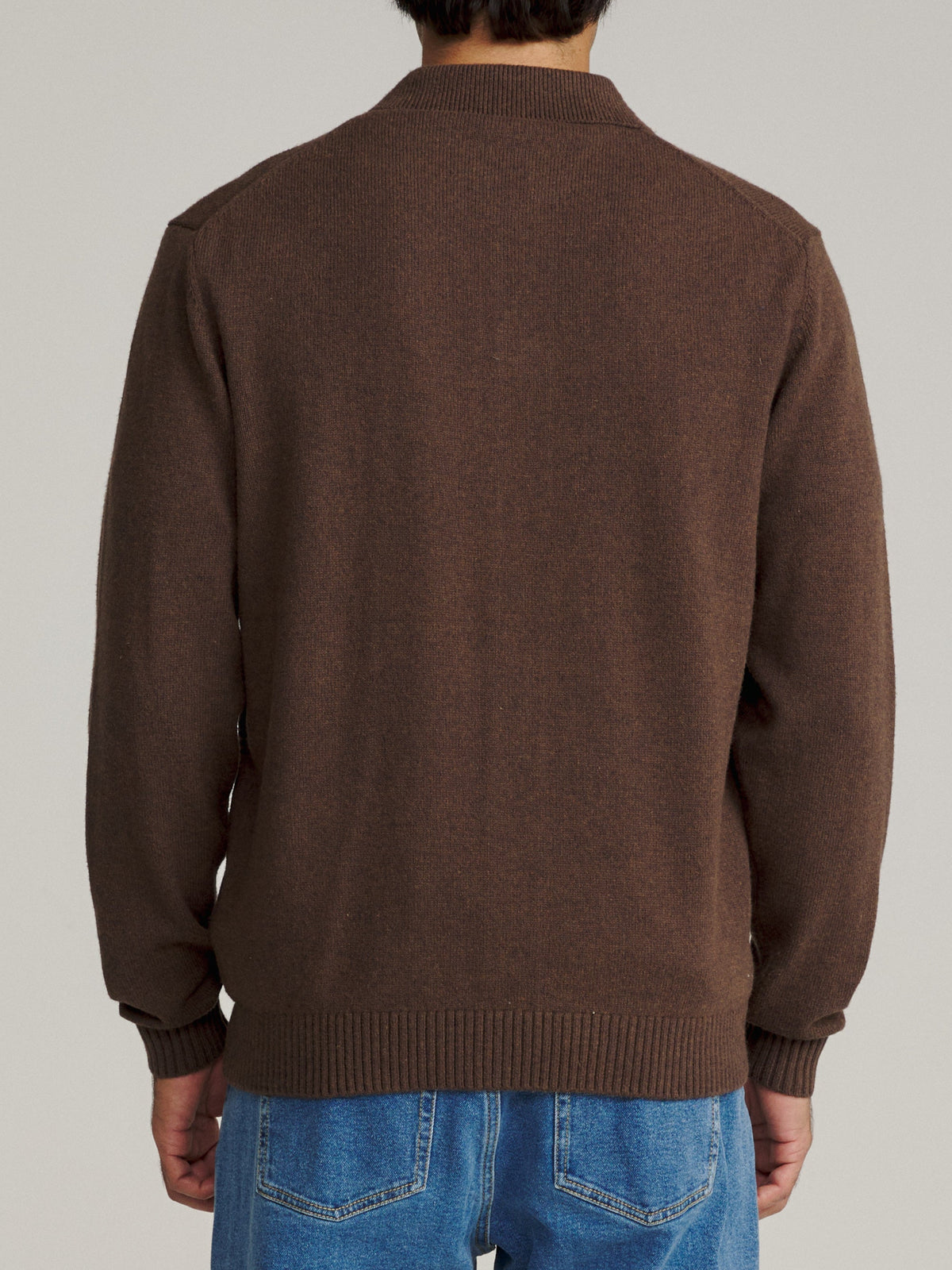Katin Conor Sweater in Heather Brown, on model, back