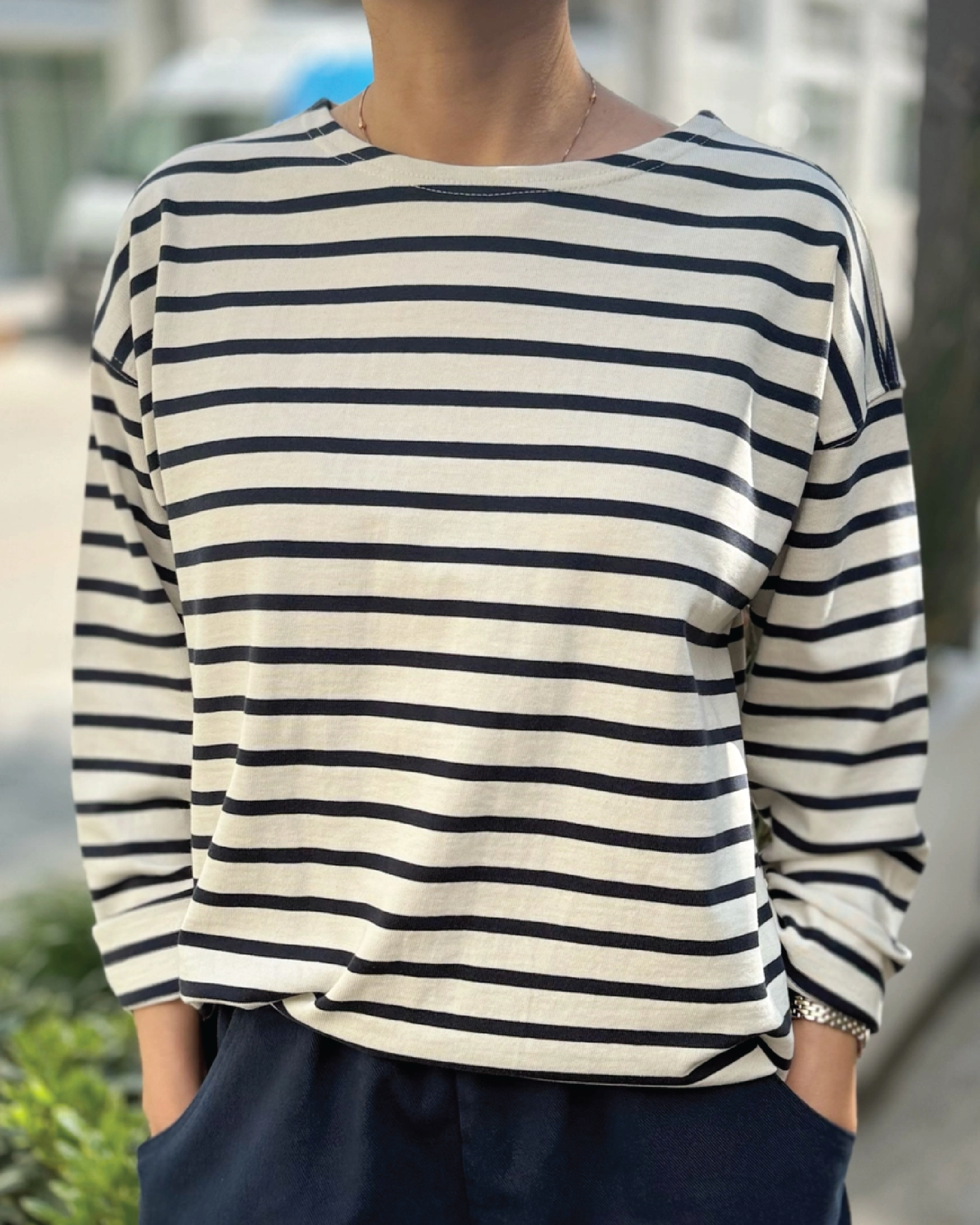 Marseille Top Navy Stripe On Cream