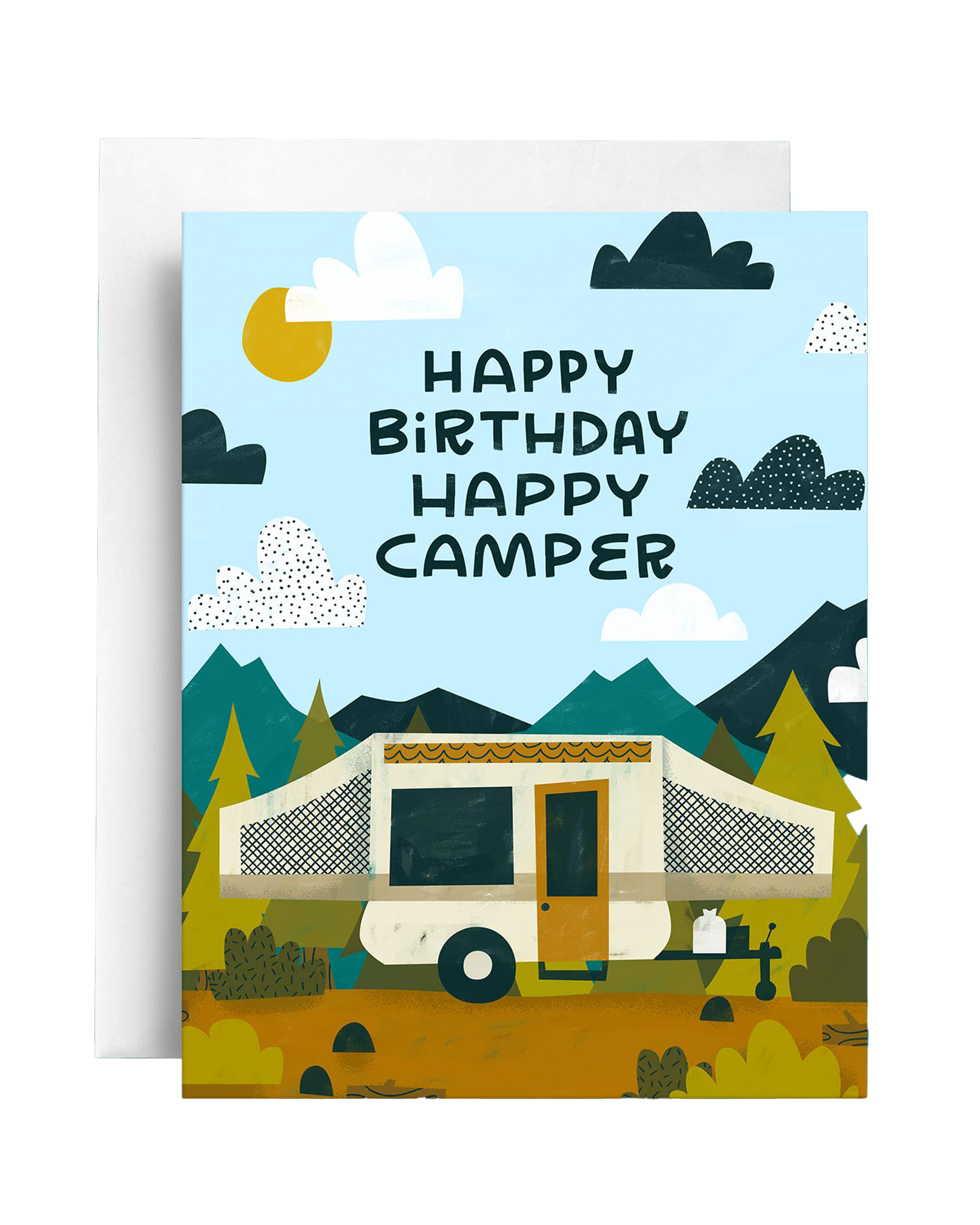 Happy Camper Mountain Camping Birthday Card