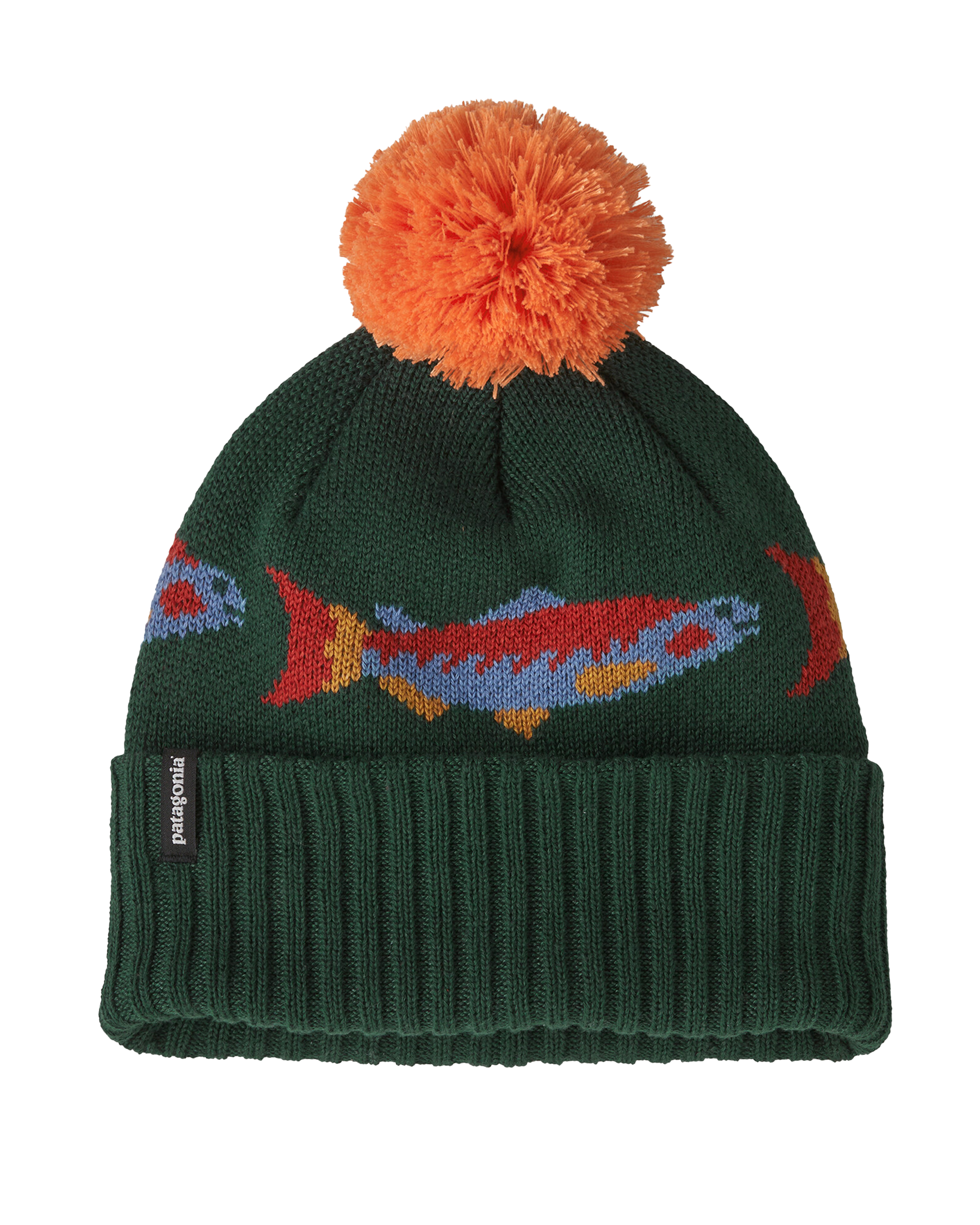 Kid's Powder Town Beanie Salmon Energy Stripe: Old Growth Green