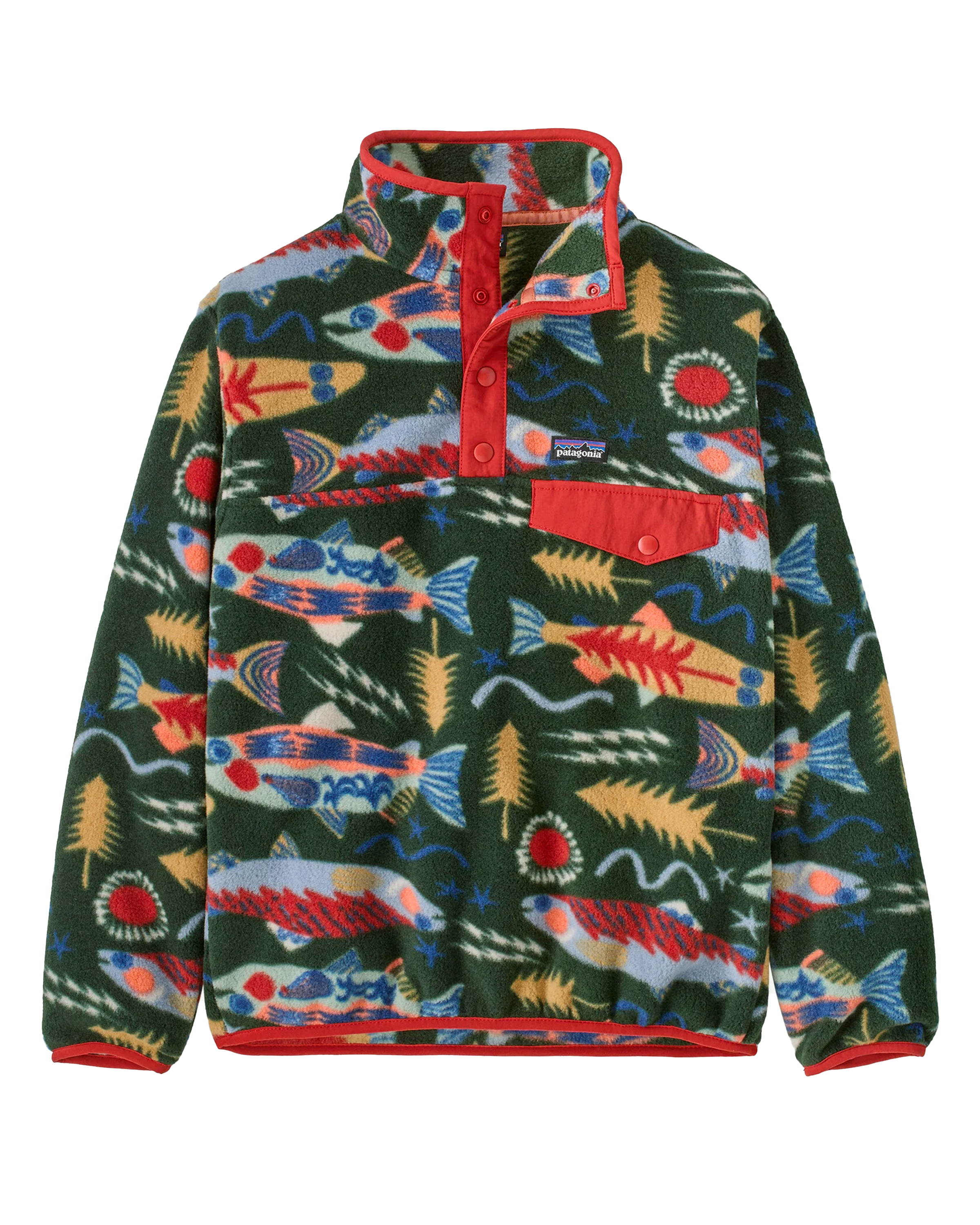Kid's Lightweight Synchilla Snap-T Pullover Salmon Energy: Old Growth Green