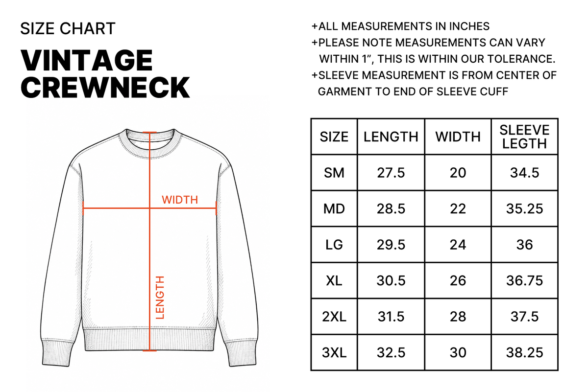 Size chart for Banff Bison Vintage Crewneck - Black