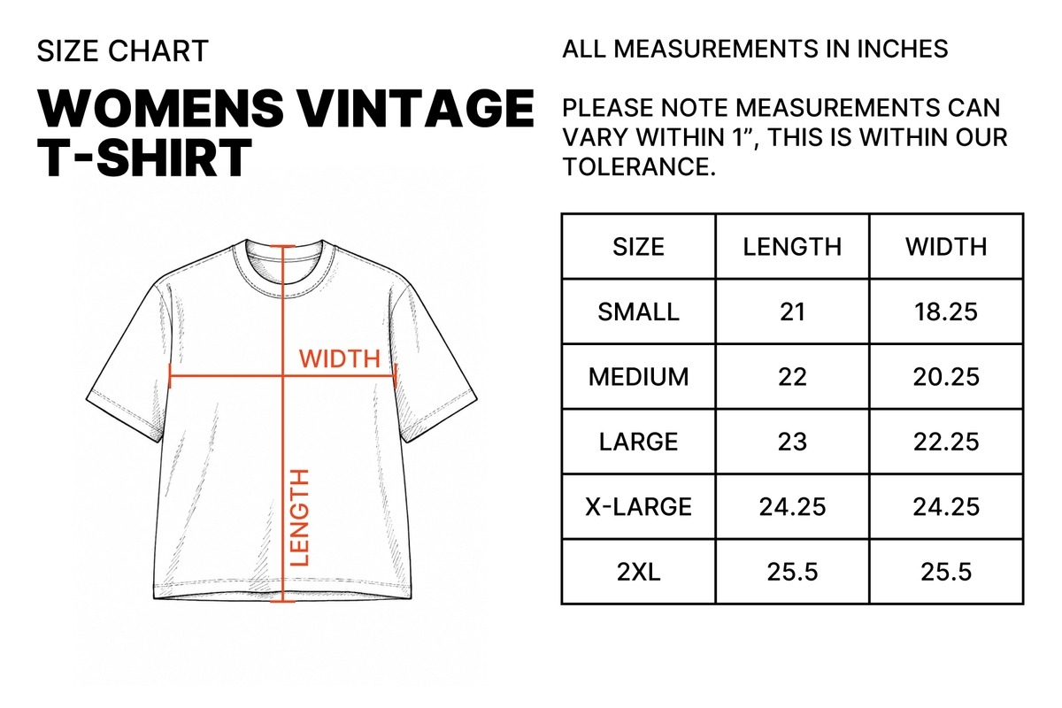 Size chart for Giddy Up W Vintage T-Shirt - Vintage White